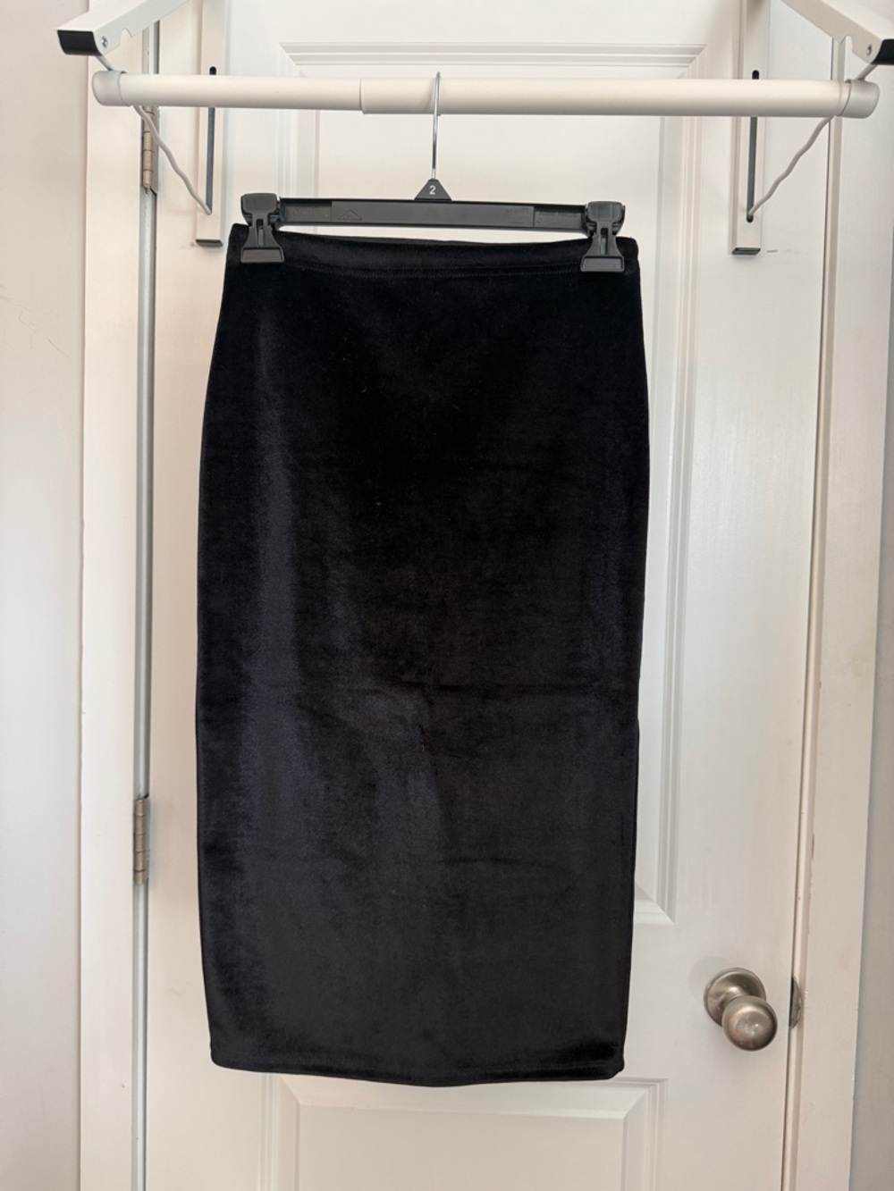 Leith Black Velvet Midi Pencil Skirt XS